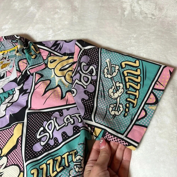 Oh Snap! By Drill Clothing Stretch Pastel Colorful Comic Book Shirt Retro - Picture 3 of 9